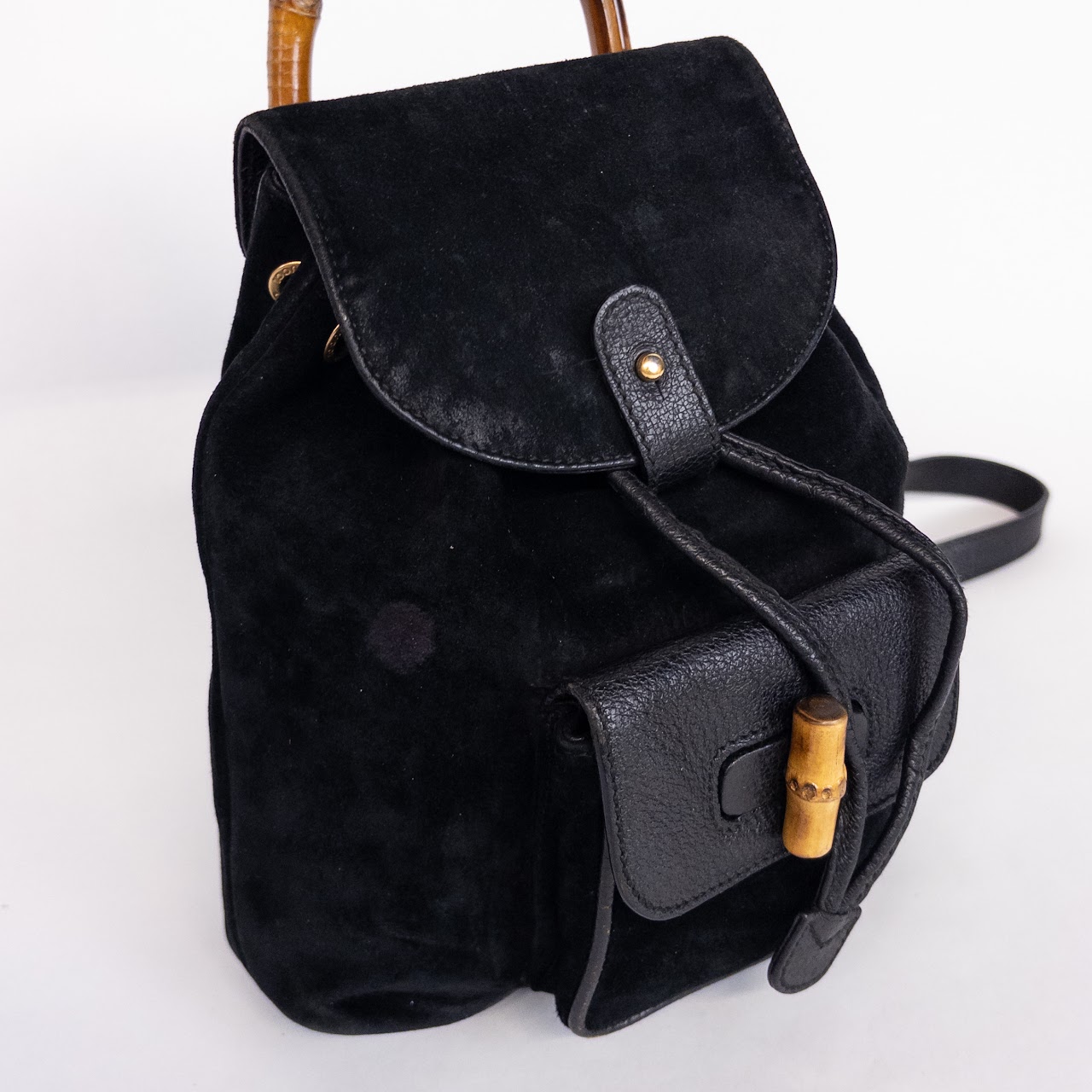 Gucci Suede and Leather Vintage Bamboo Accent Mini Backpack