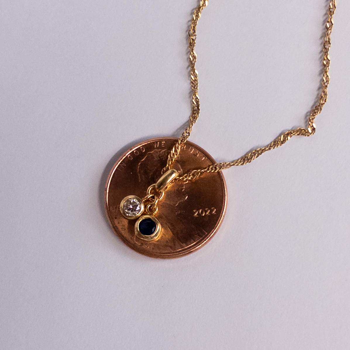 14K Gold, Sapphire and Diamond Pendant Necklace