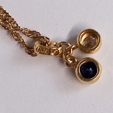 14K Gold, Sapphire and Diamond Pendant Necklace