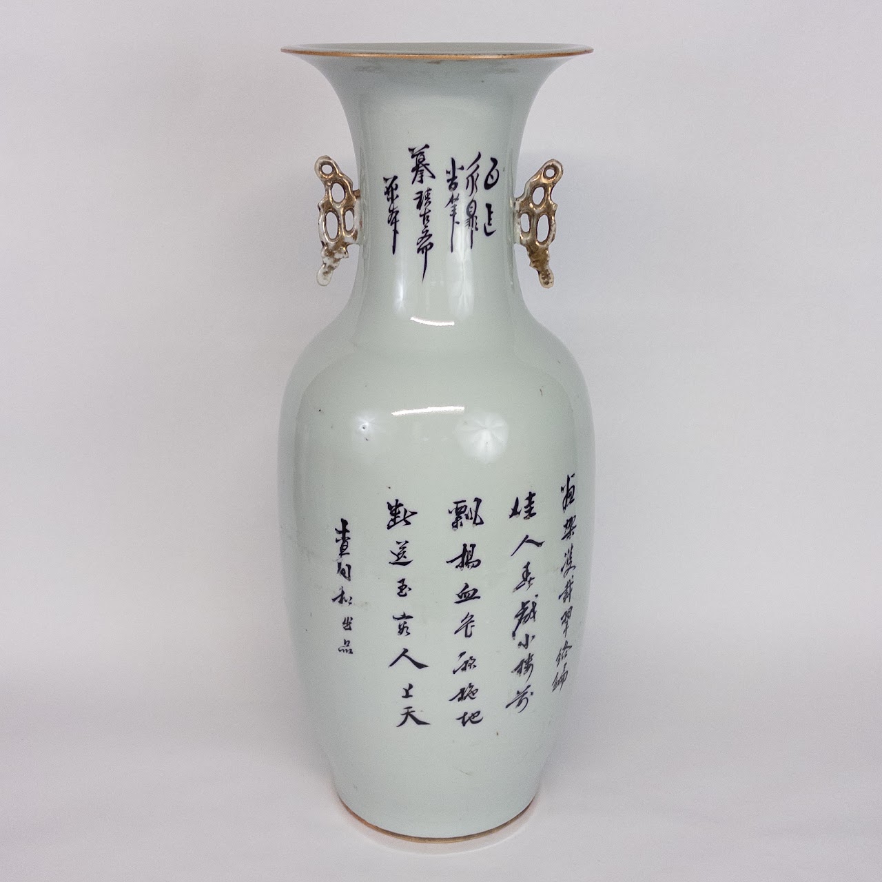 Chinese Famille Verte Hand-Painted Stoneware Large Vase