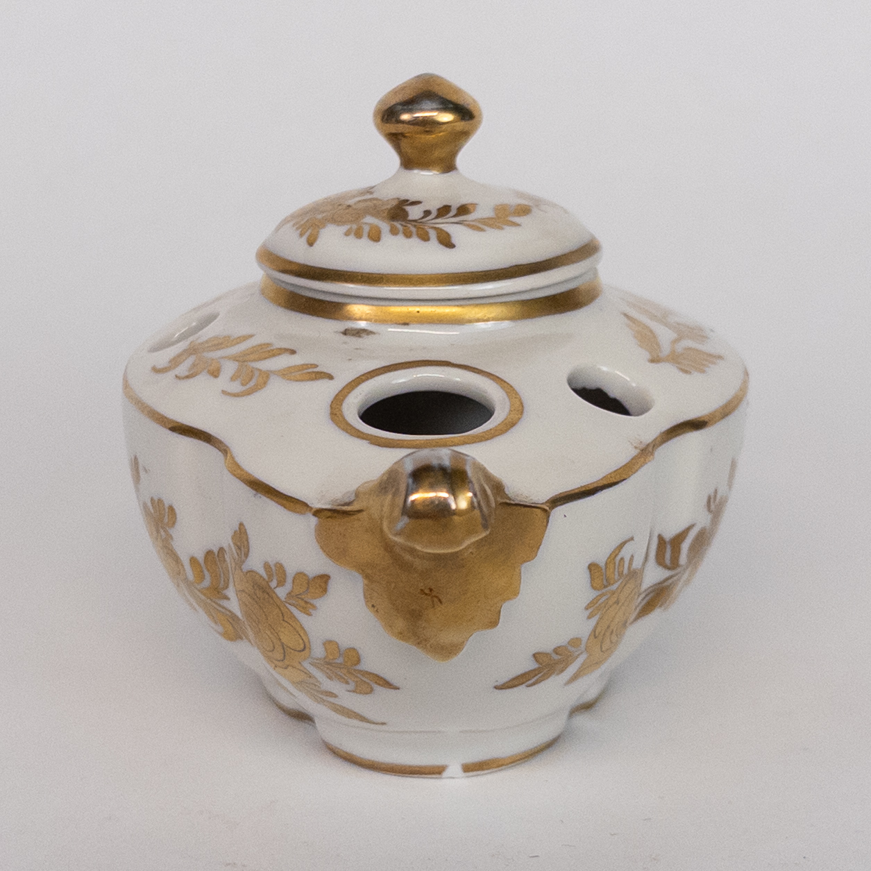 Limoges Hand-Painted Porcelain Inkwell and Pen Holder