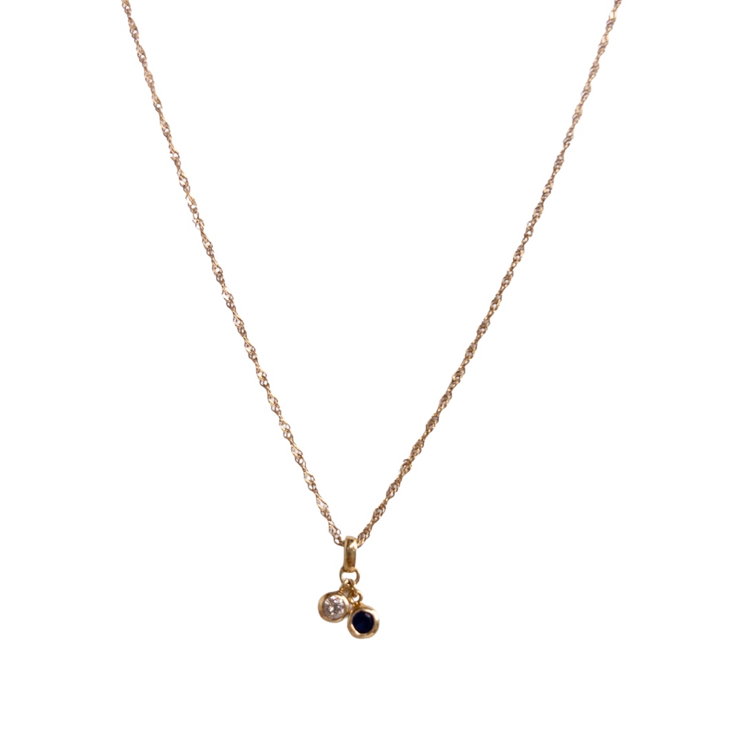 14K Gold, Sapphire and Diamond Pendant Necklace