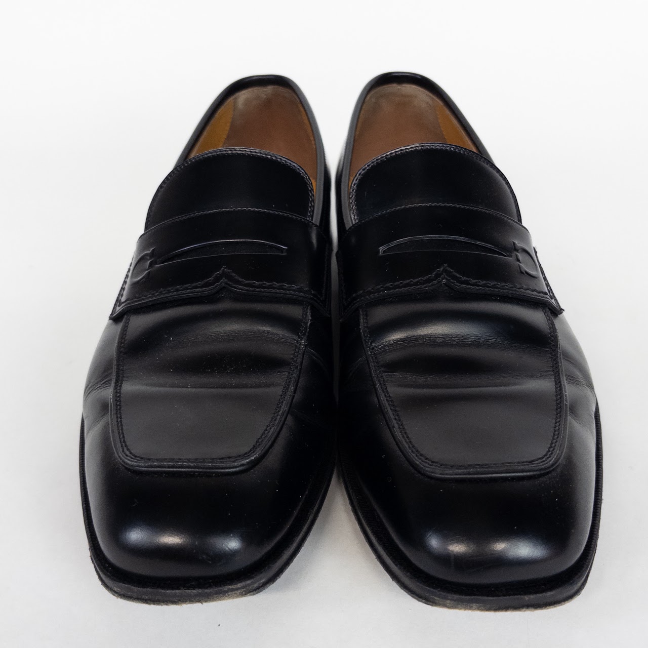 Salvatore Ferragamo Black Leather Penny Loafers