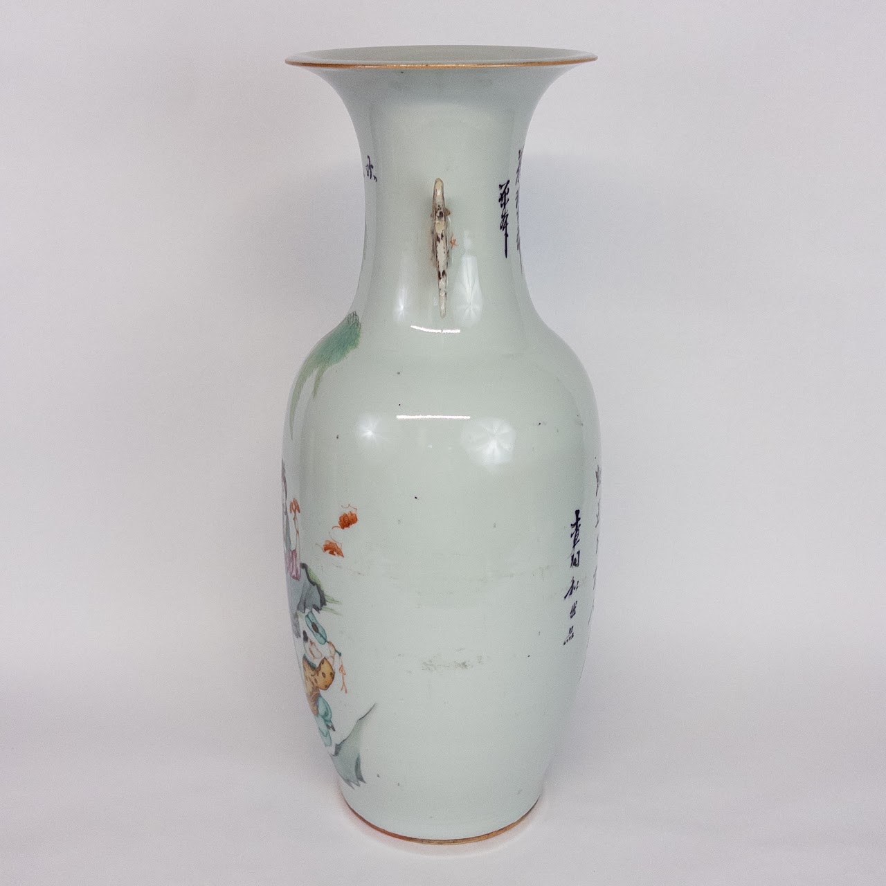 Chinese Famille Verte Hand-Painted Stoneware Large Vase