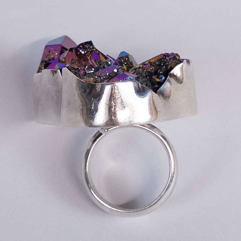 Charles Albert Sterling SIlver and Titanium Plated Quartz Statement Ring