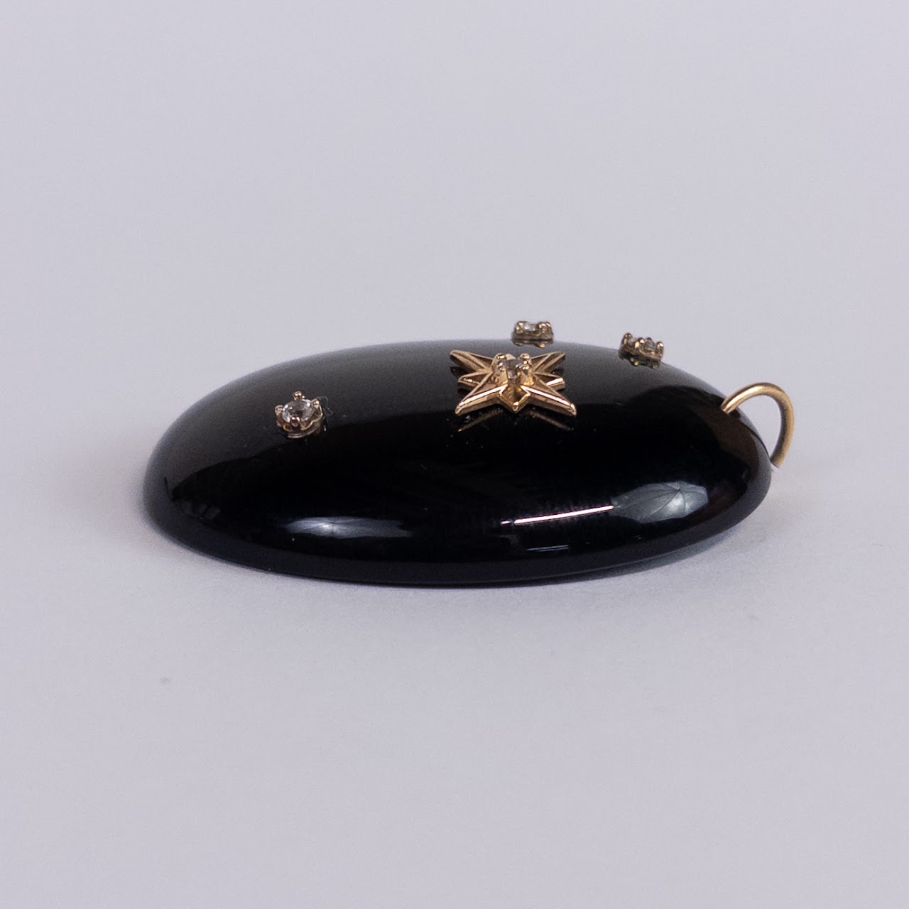 Onyx, Diamond and 14K Gold Stellate Cabochon Pendant