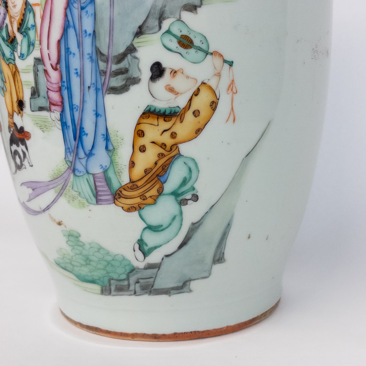 Chinese Famille Verte Hand-Painted Stoneware Large Vase