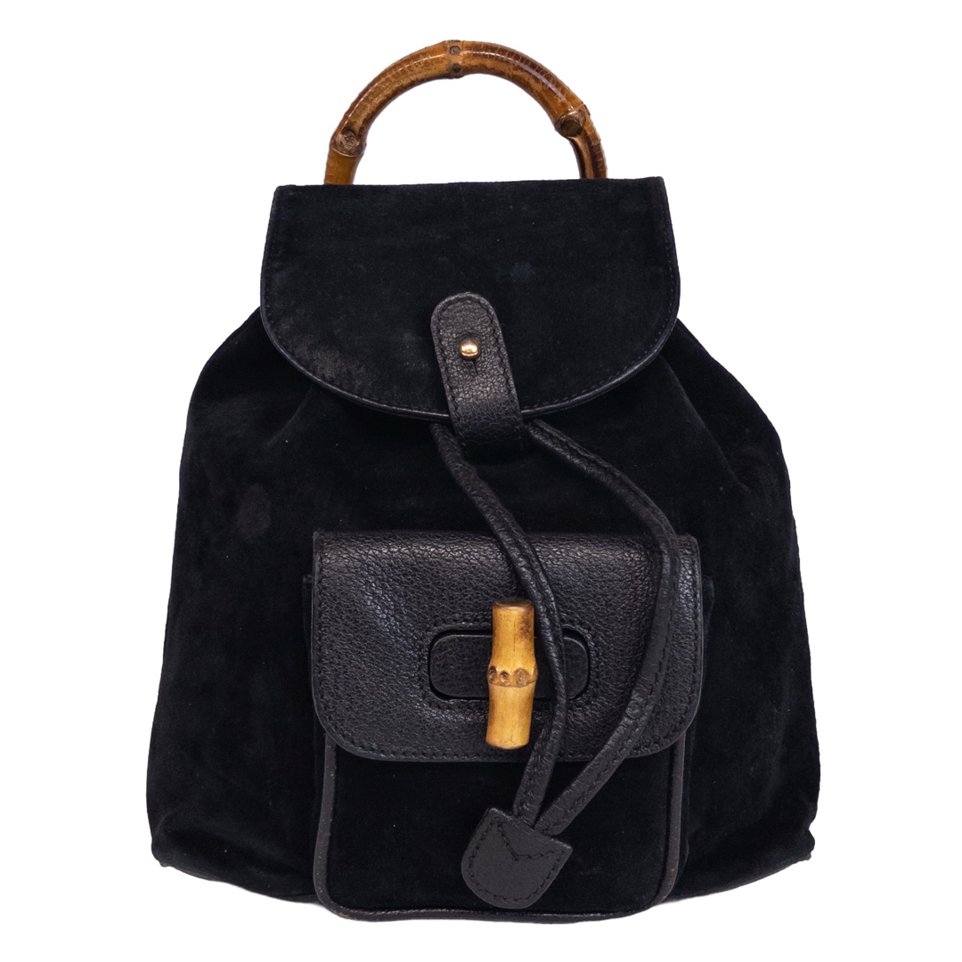 Gucci Suede and Leather Vintage Bamboo Accent Mini Backpack