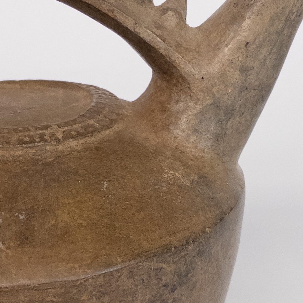 Pre-Columbian Style Blackware Handled Double Spout Vessel