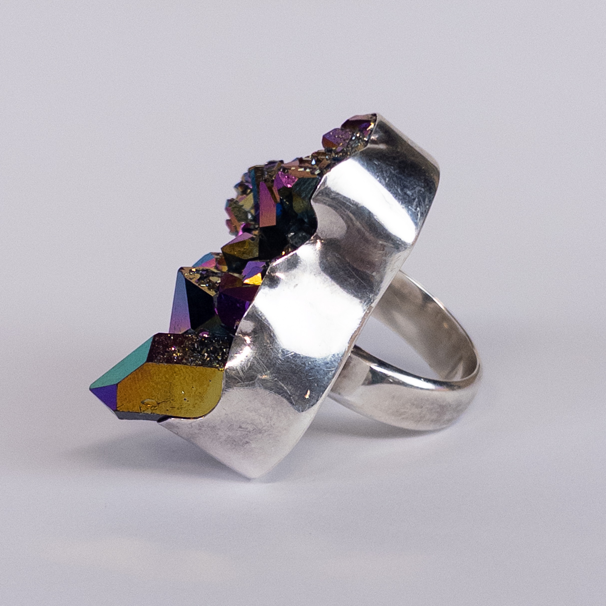 Charles Albert Sterling SIlver and Titanium Plated Quartz Statement Ring