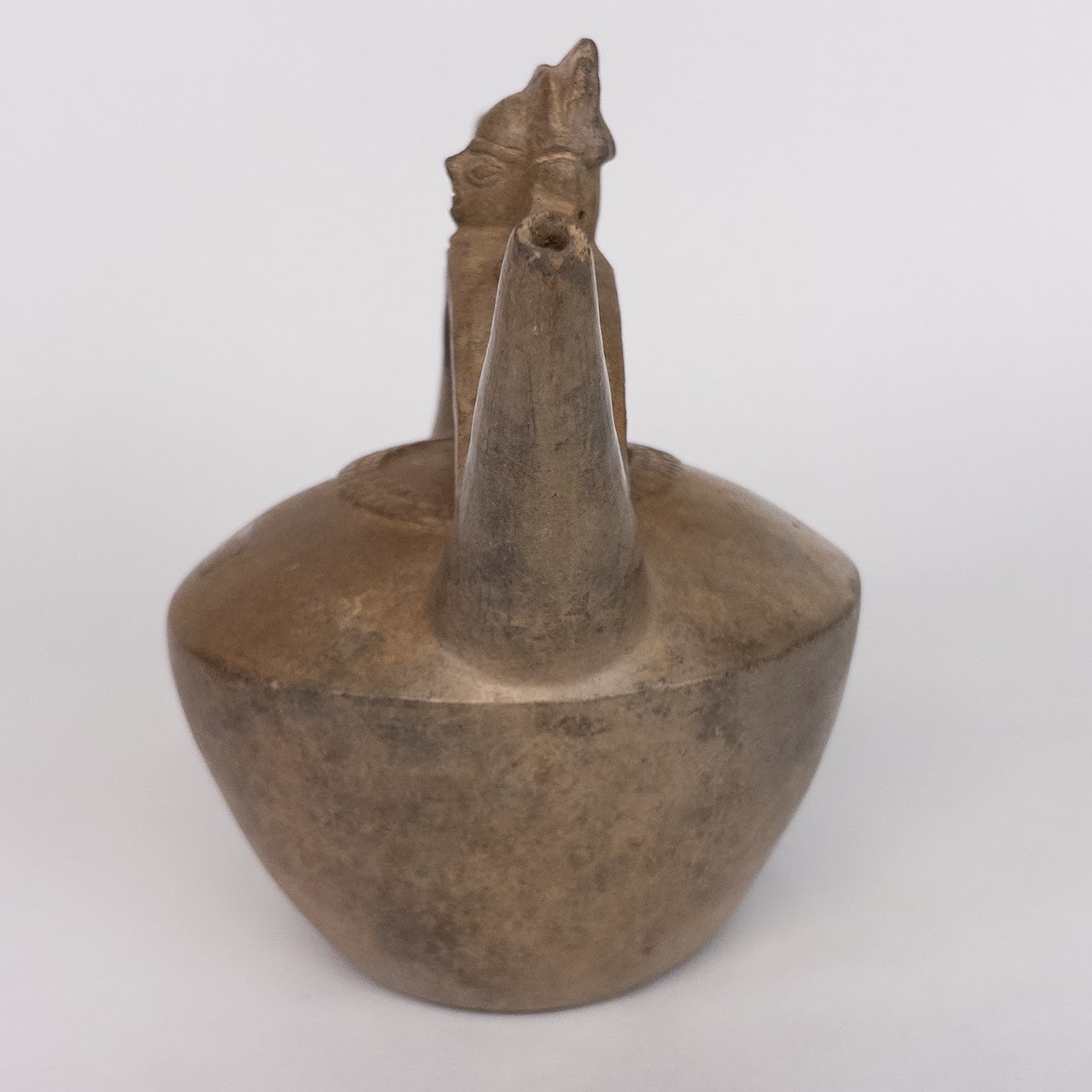 Pre-Columbian Style Blackware Handled Double Spout Vessel