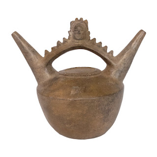 Pre-Columbian Style Blackware Handled Double Spout Vessel