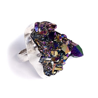 Charles Albert Sterling SIlver and Titanium Plated Quartz Statement Ring