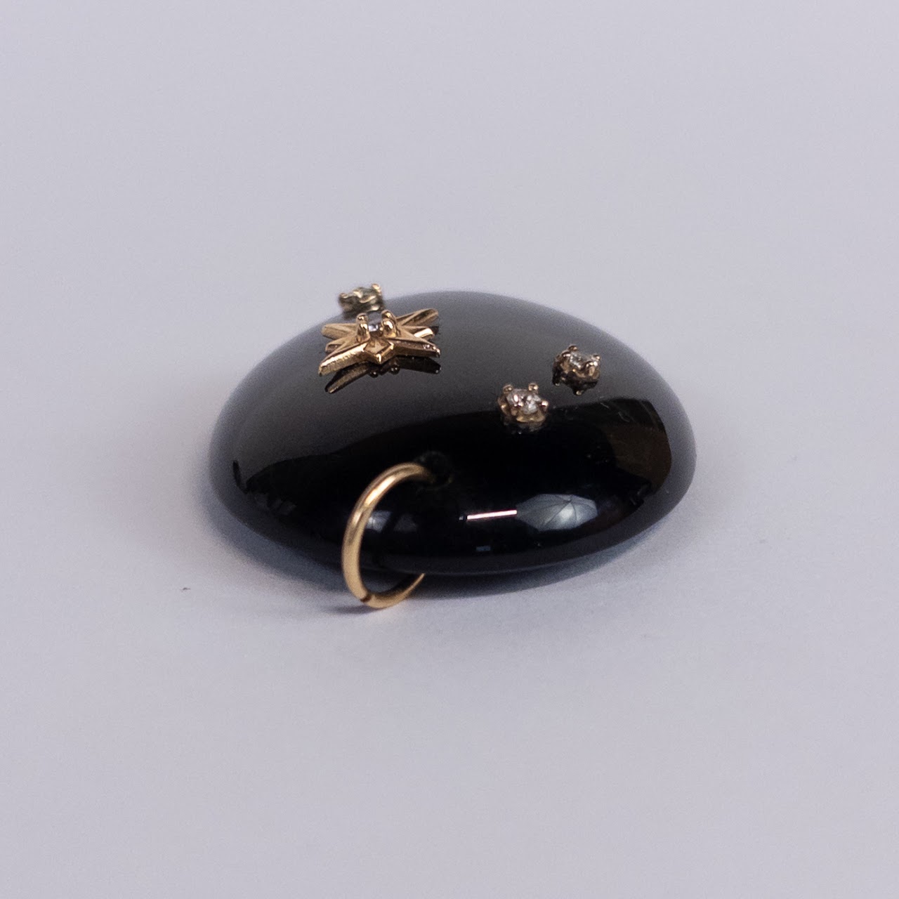 Onyx, Diamond and 14K Gold Stellate Cabochon Pendant