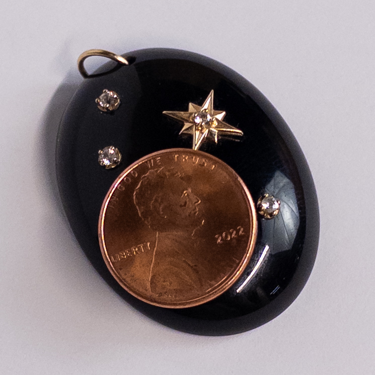 Onyx, Diamond and 14K Gold Stellate Cabochon Pendant