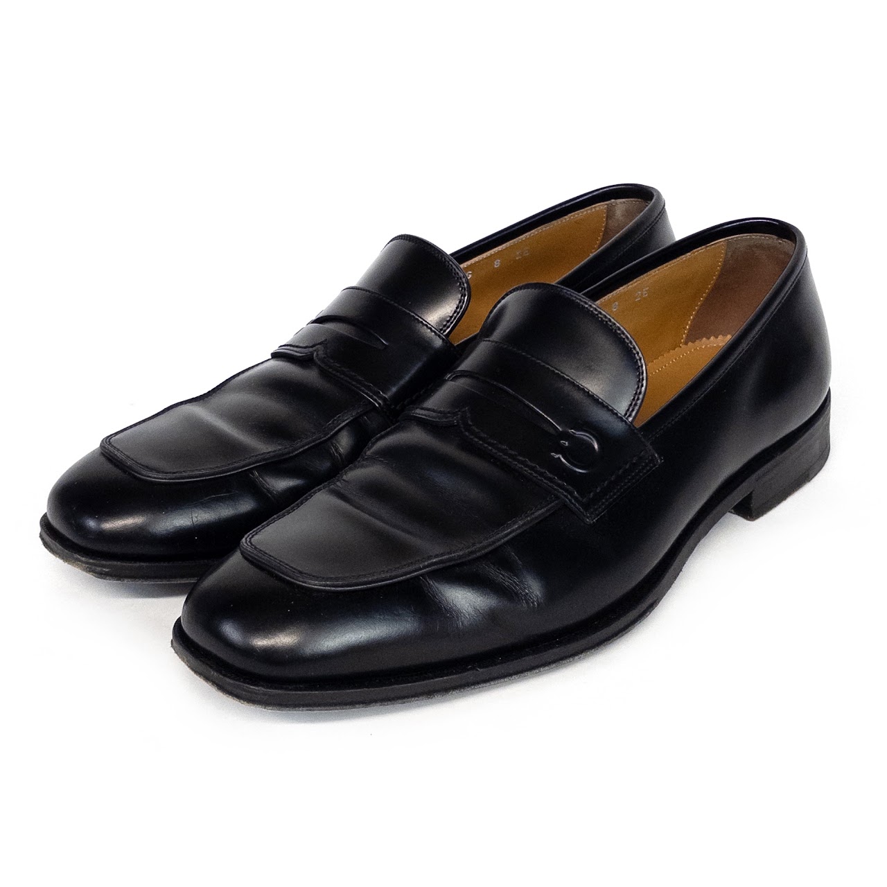 Salvatore Ferragamo Black Leather Penny Loafers