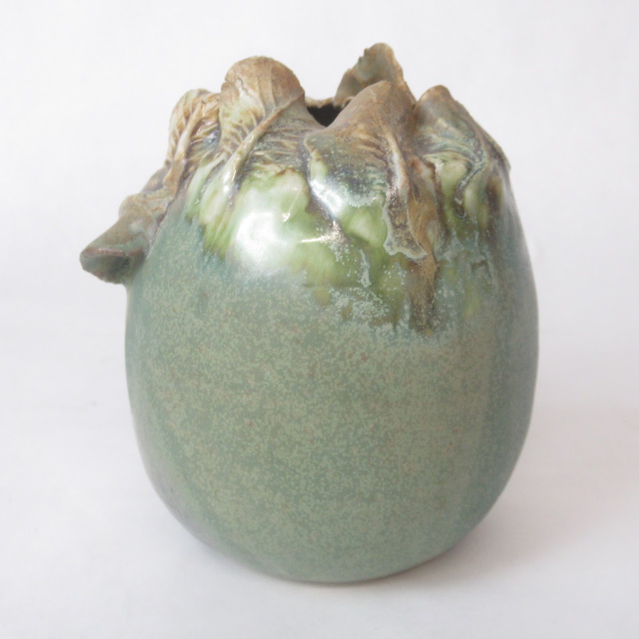 Folded Leaf Motif Pottery Vase