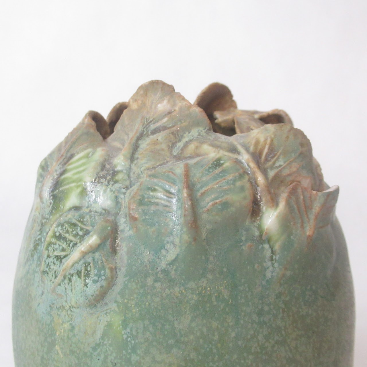 Folded Leaf Motif Pottery Vase