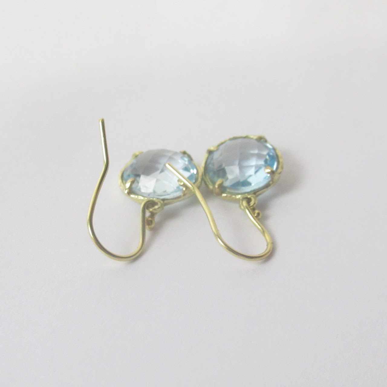 18K Gold Blue Stone Drop Earrings