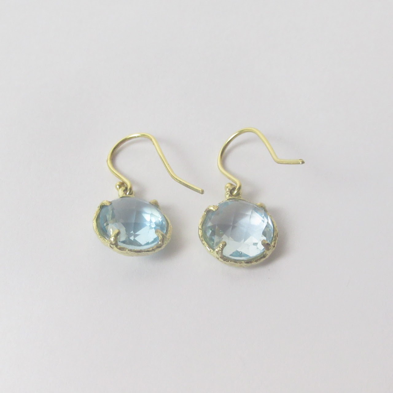 18K Gold Blue Stone Drop Earrings