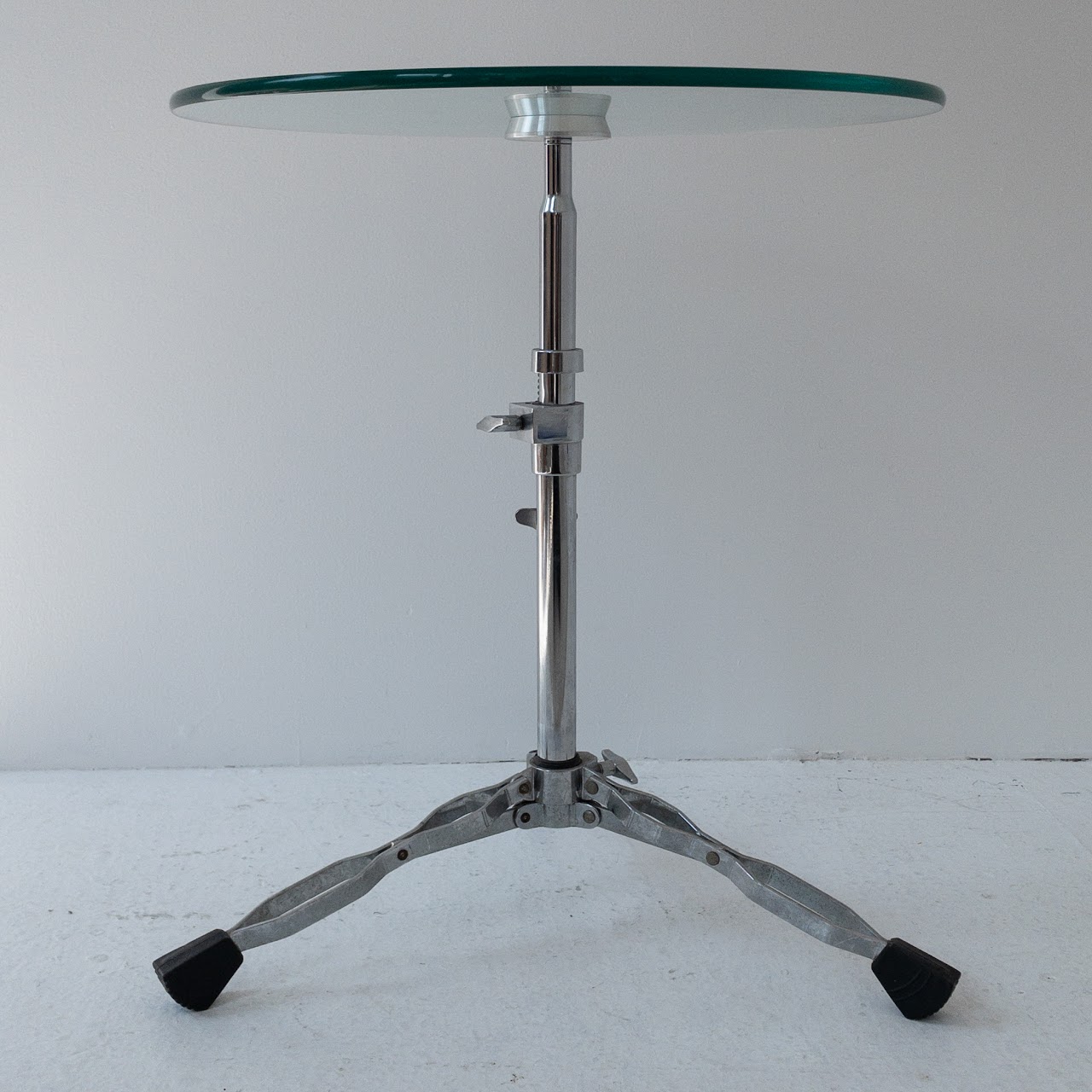 Glass Top Aluminum Drum Stand Table