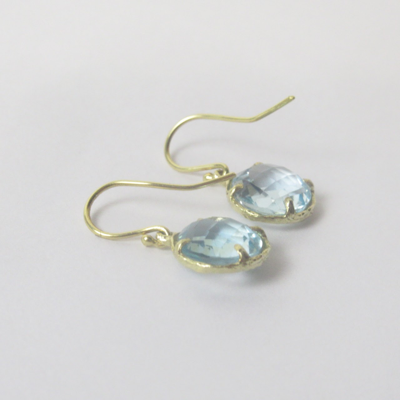 18K Gold Blue Stone Drop Earrings