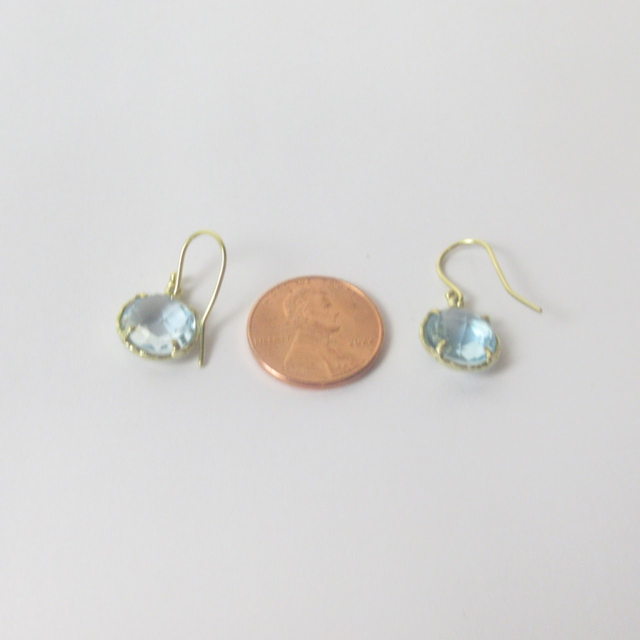 18K Gold Blue Stone Drop Earrings