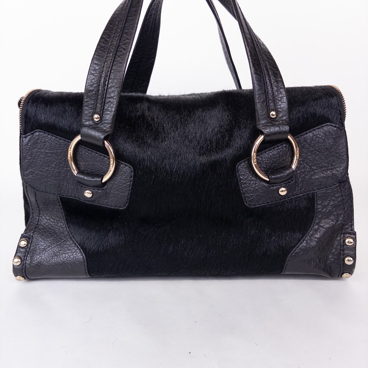 DKNY Black Pony Hair and Leather Shoulder Bag