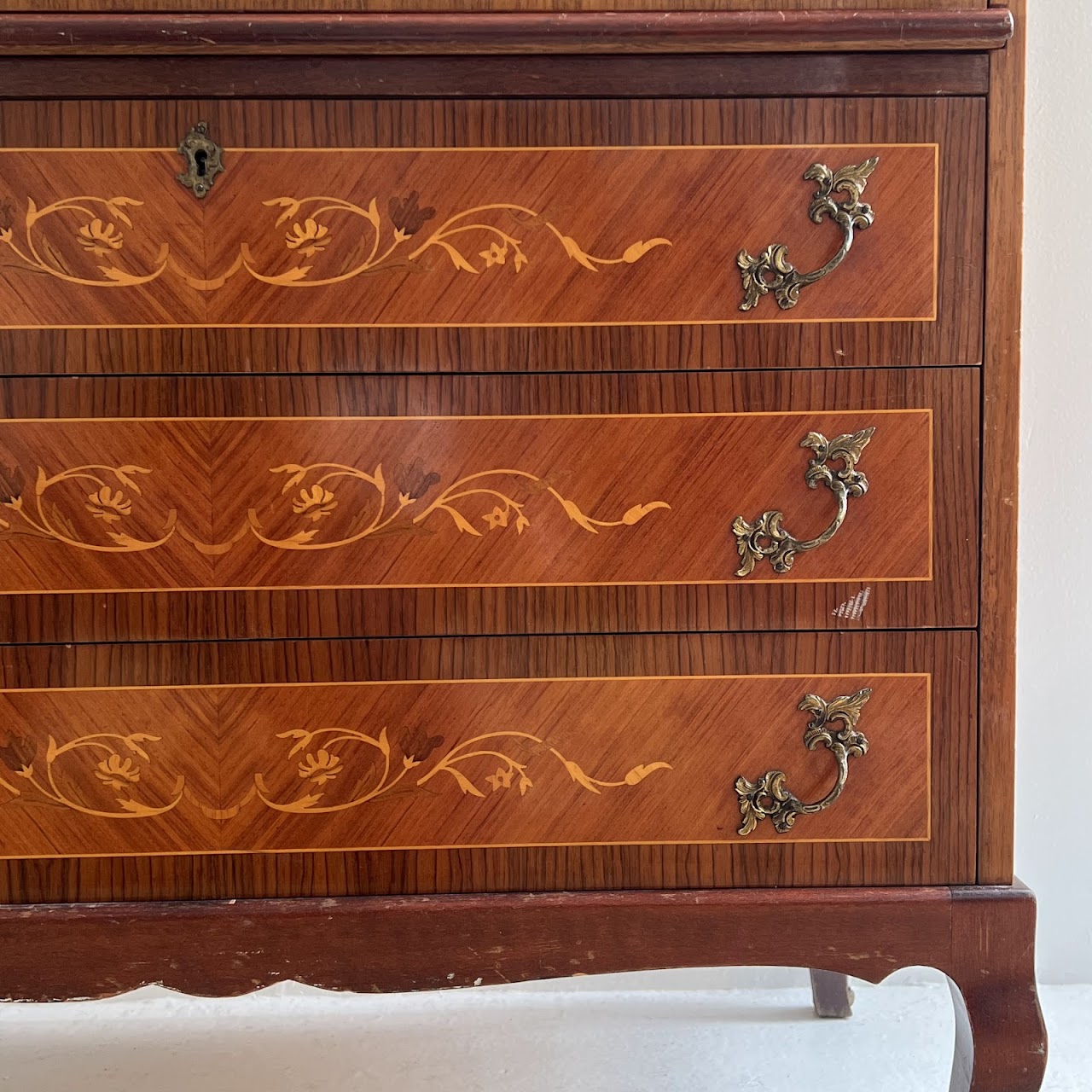 Italianate Marquetry Inlaid Roll-Top Secretaire Desk