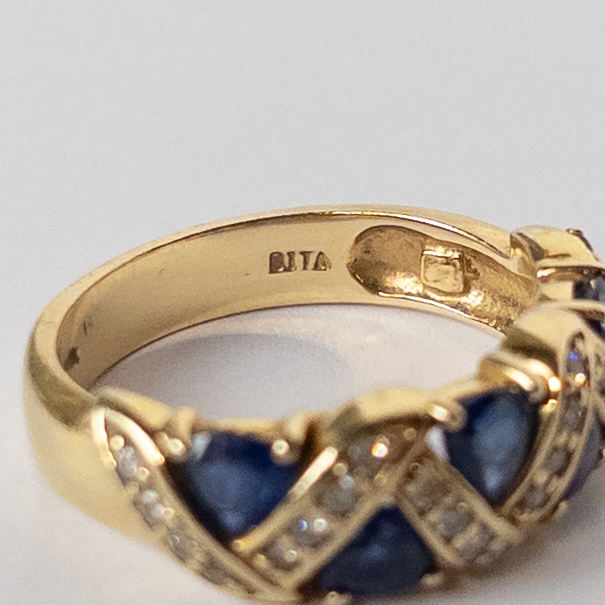 14K Gold, Blue Sapphire and Diamond Ring