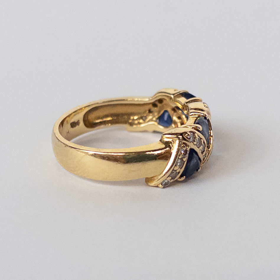 14K Gold, Blue Sapphire and Diamond Ring