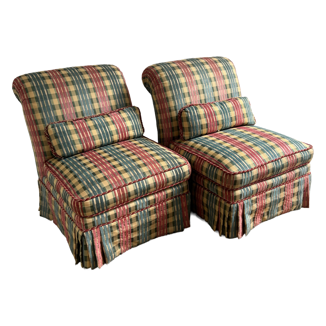 Hickory White Madras Jacquard Slipper Chair Pair