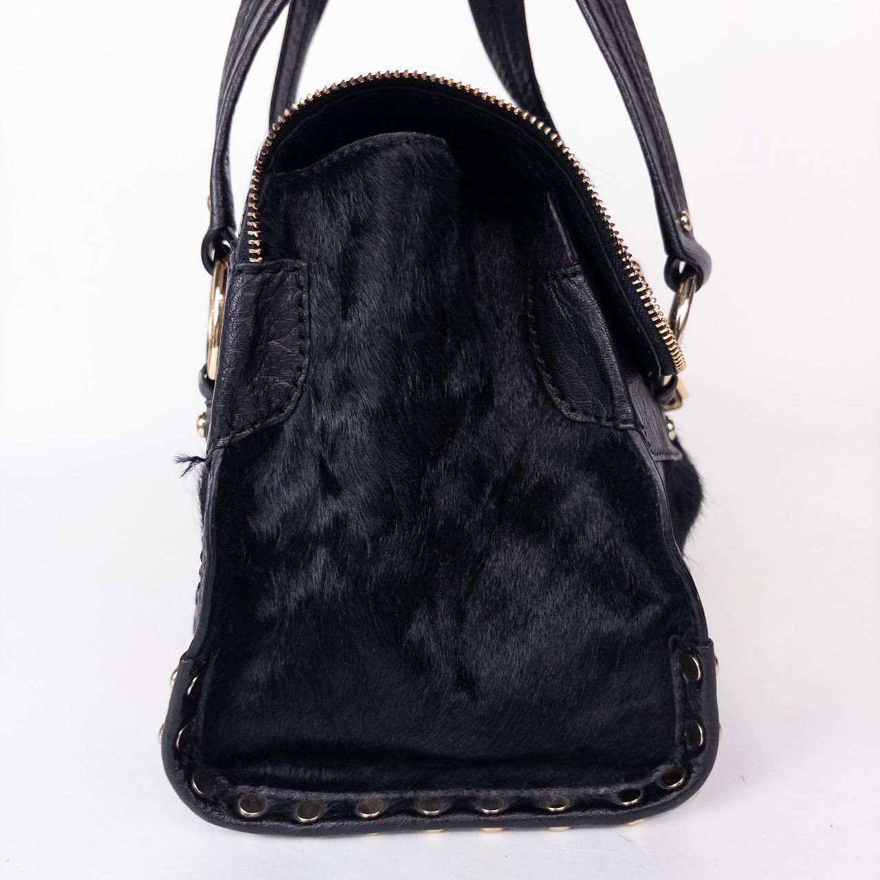 DKNY Black Pony Hair and Leather Shoulder Bag