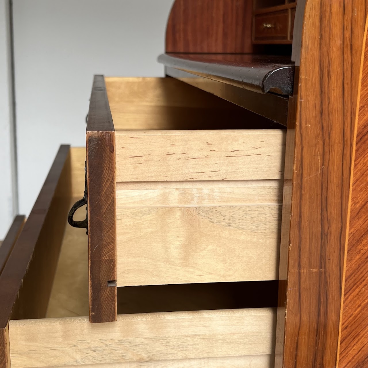 Italianate Marquetry Inlaid Roll-Top Secretaire Desk