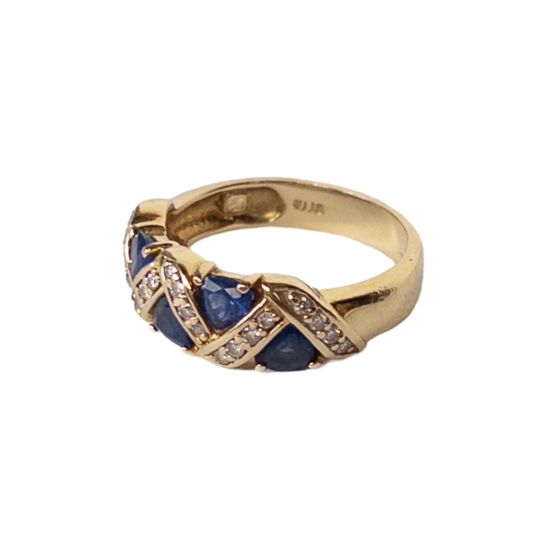 14K Gold, Blue Sapphire and Diamond Ring