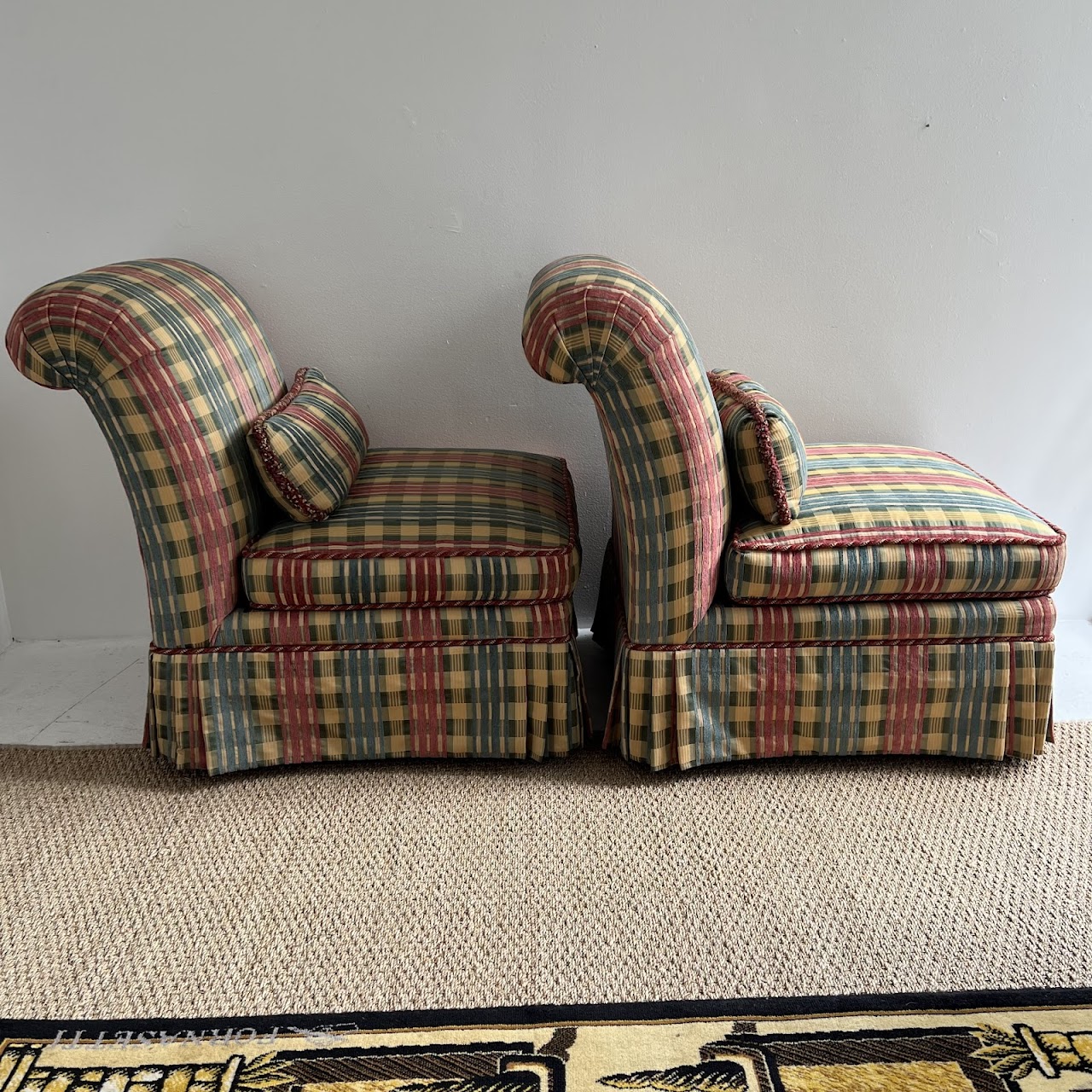 Hickory White Madras Jacquard Slipper Chair Pair