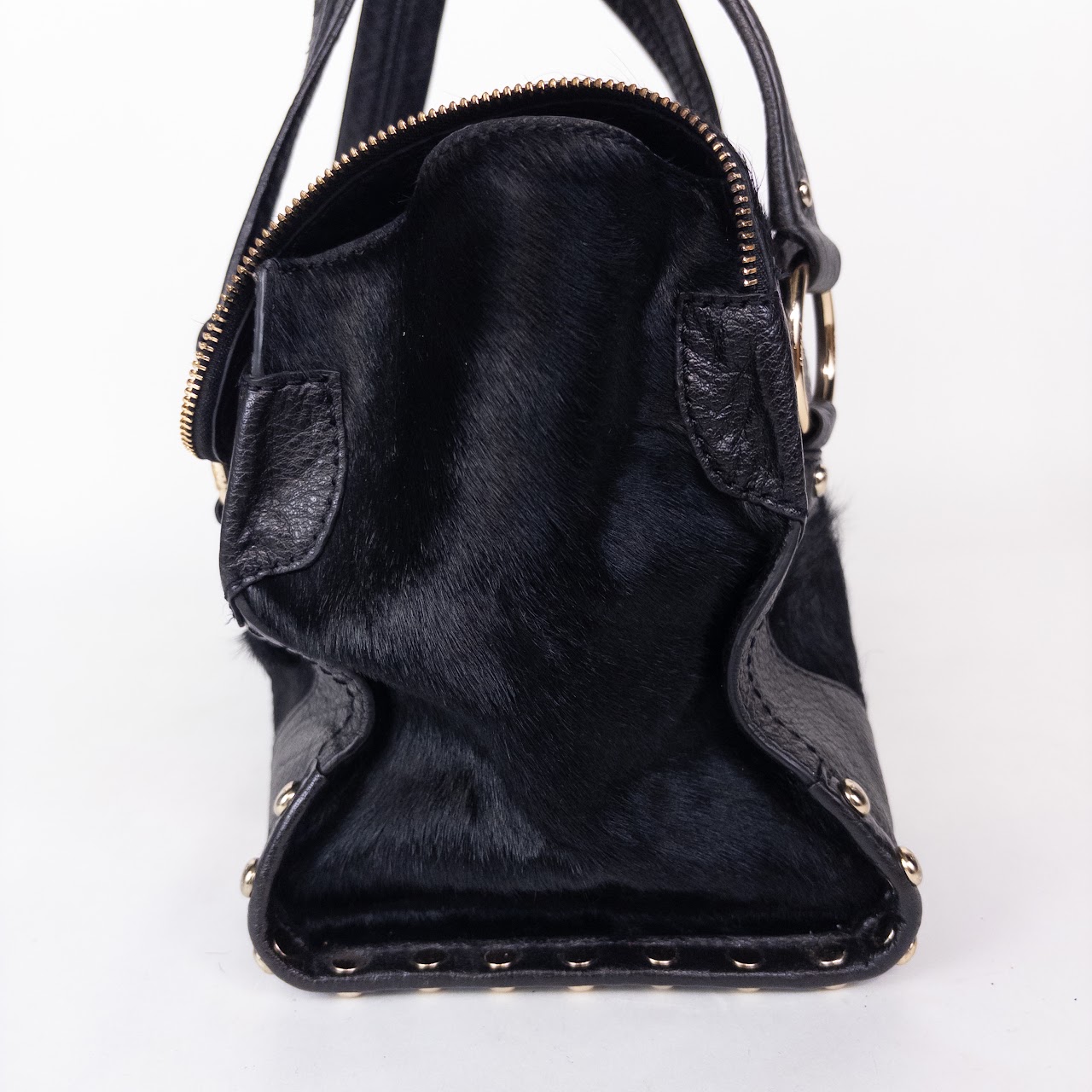 DKNY Black Pony Hair and Leather Shoulder Bag