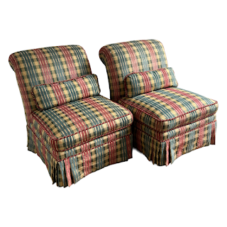 Hickory White Madras Jacquard Slipper Chair Pair