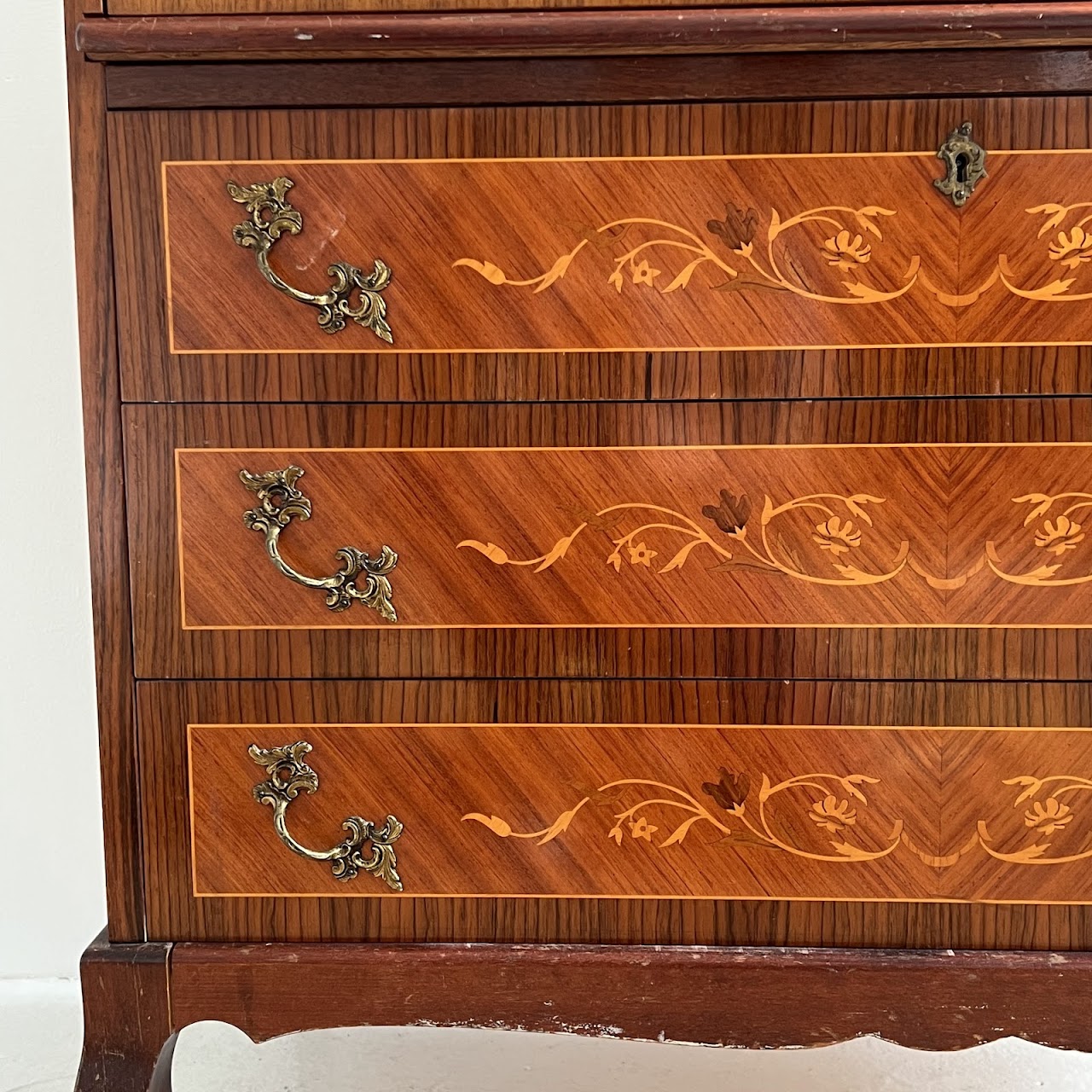 Italianate Marquetry Inlaid Roll-Top Secretaire Desk