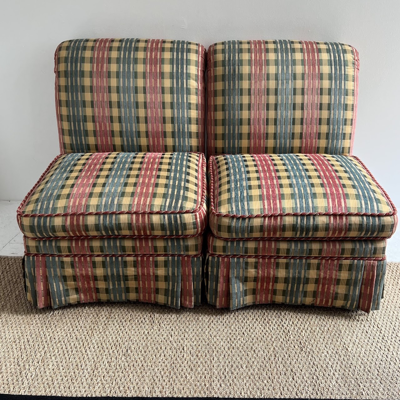 Hickory White Madras Jacquard Slipper Chair Pair