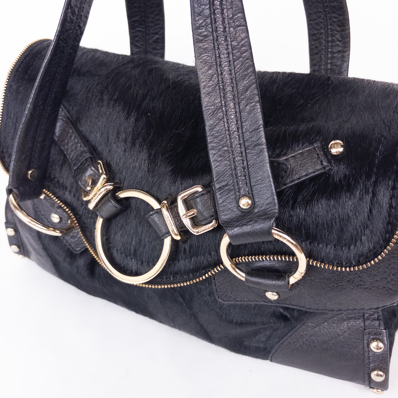 DKNY Black Pony Hair and Leather Shoulder Bag