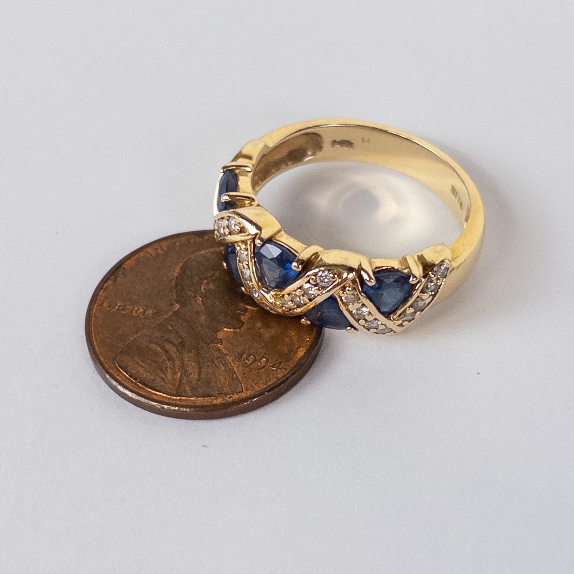 14K Gold, Blue Sapphire and Diamond Ring