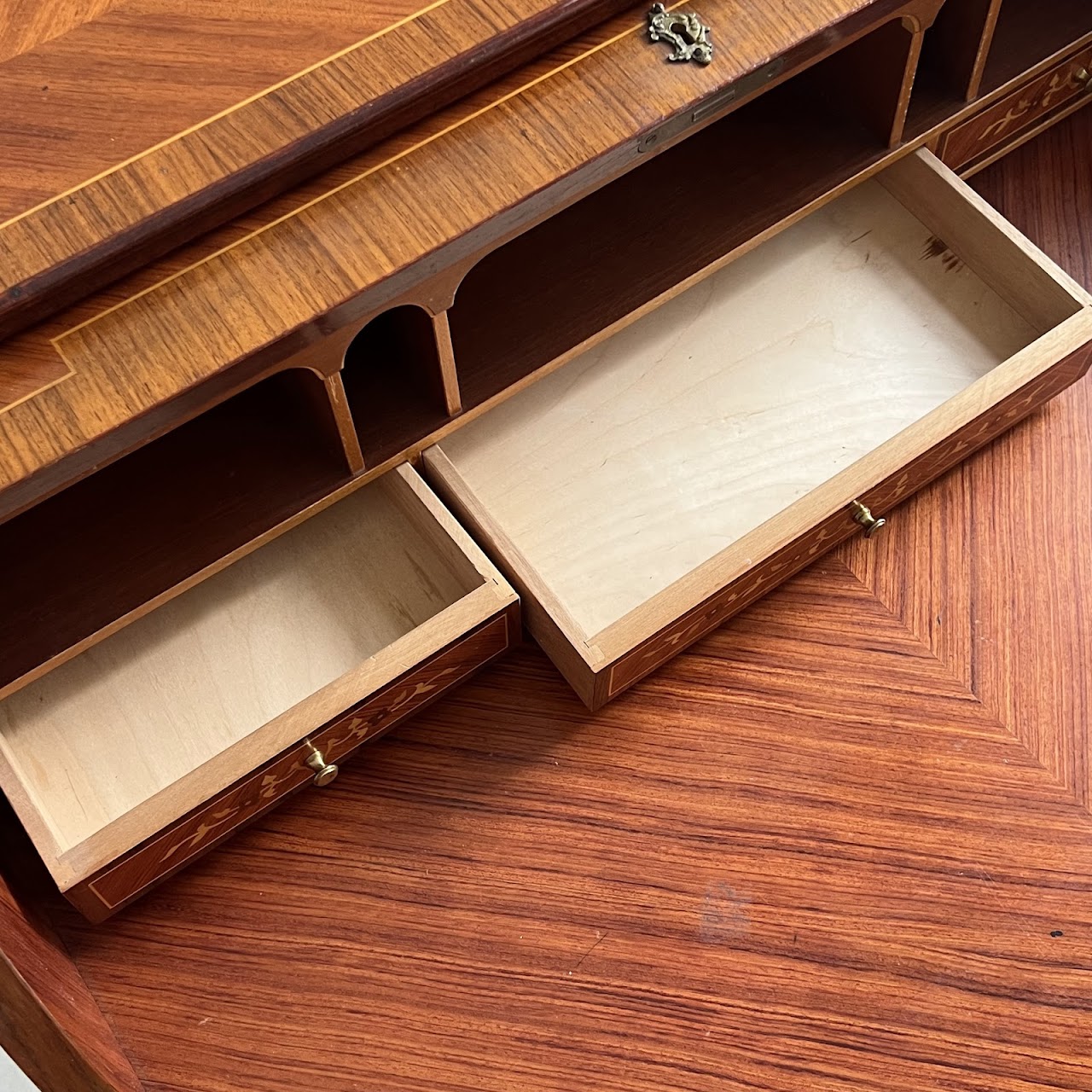 Italianate Marquetry Inlaid Roll-Top Secretaire Desk