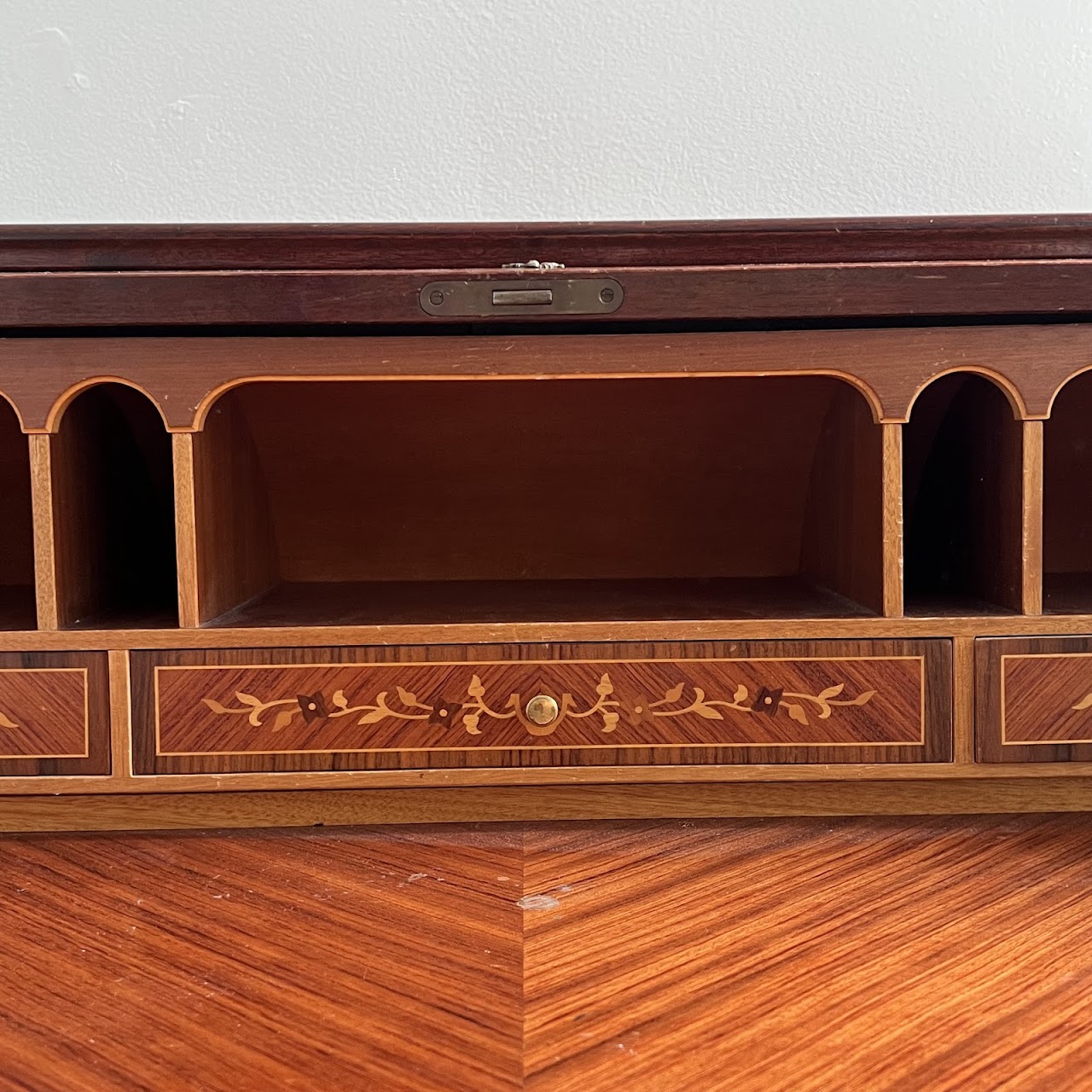 Italianate Marquetry Inlaid Roll-Top Secretaire Desk