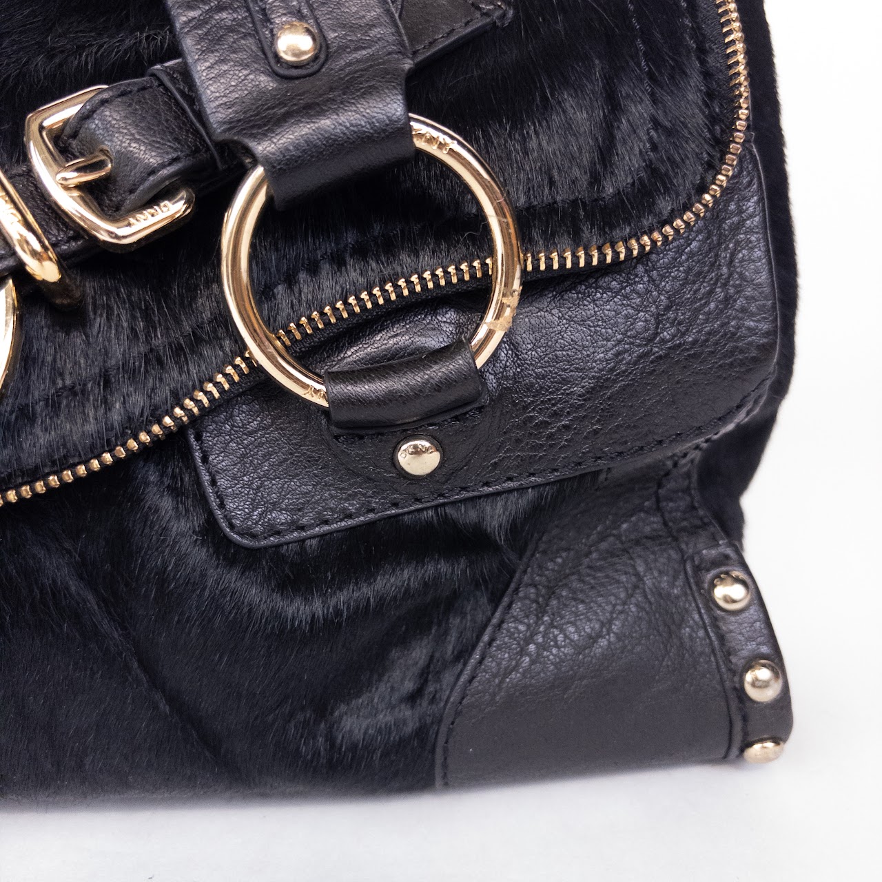 DKNY Black Pony Hair and Leather Shoulder Bag