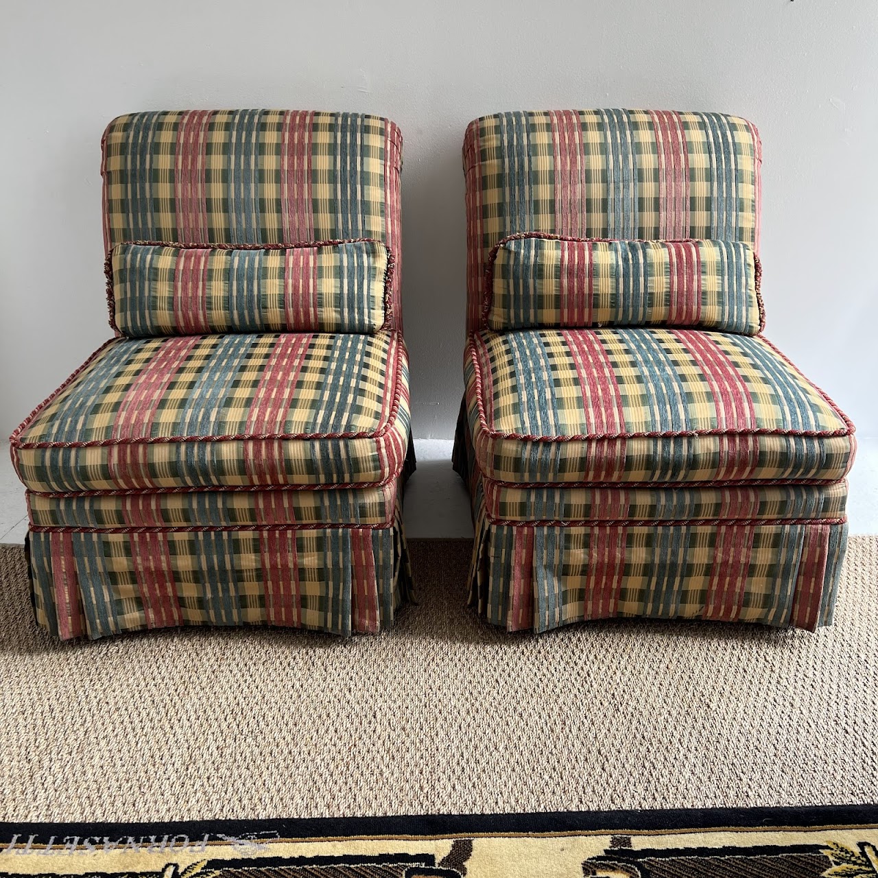 Hickory White Madras Jacquard Slipper Chair Pair