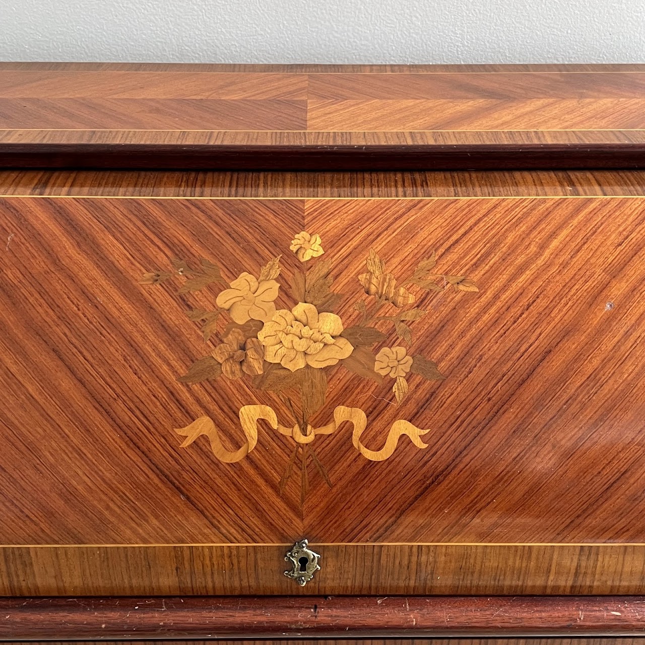 Italianate Marquetry Inlaid Roll-Top Secretaire Desk