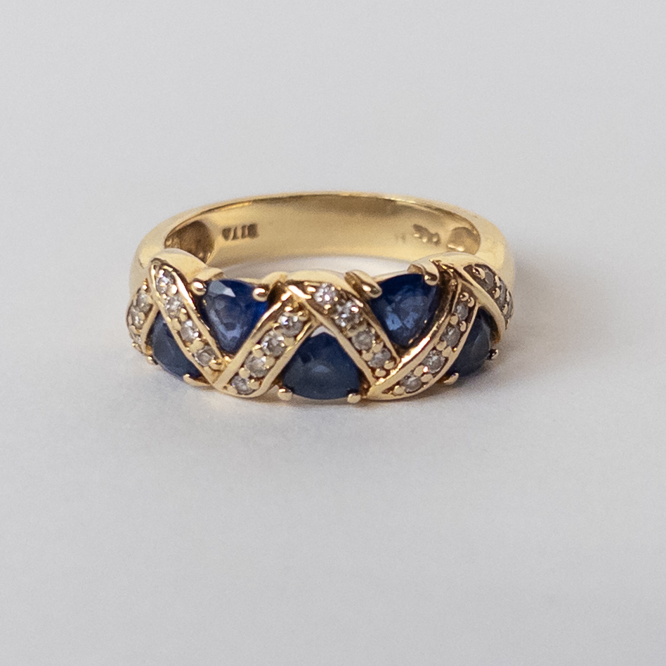 14K Gold, Blue Sapphire and Diamond Ring