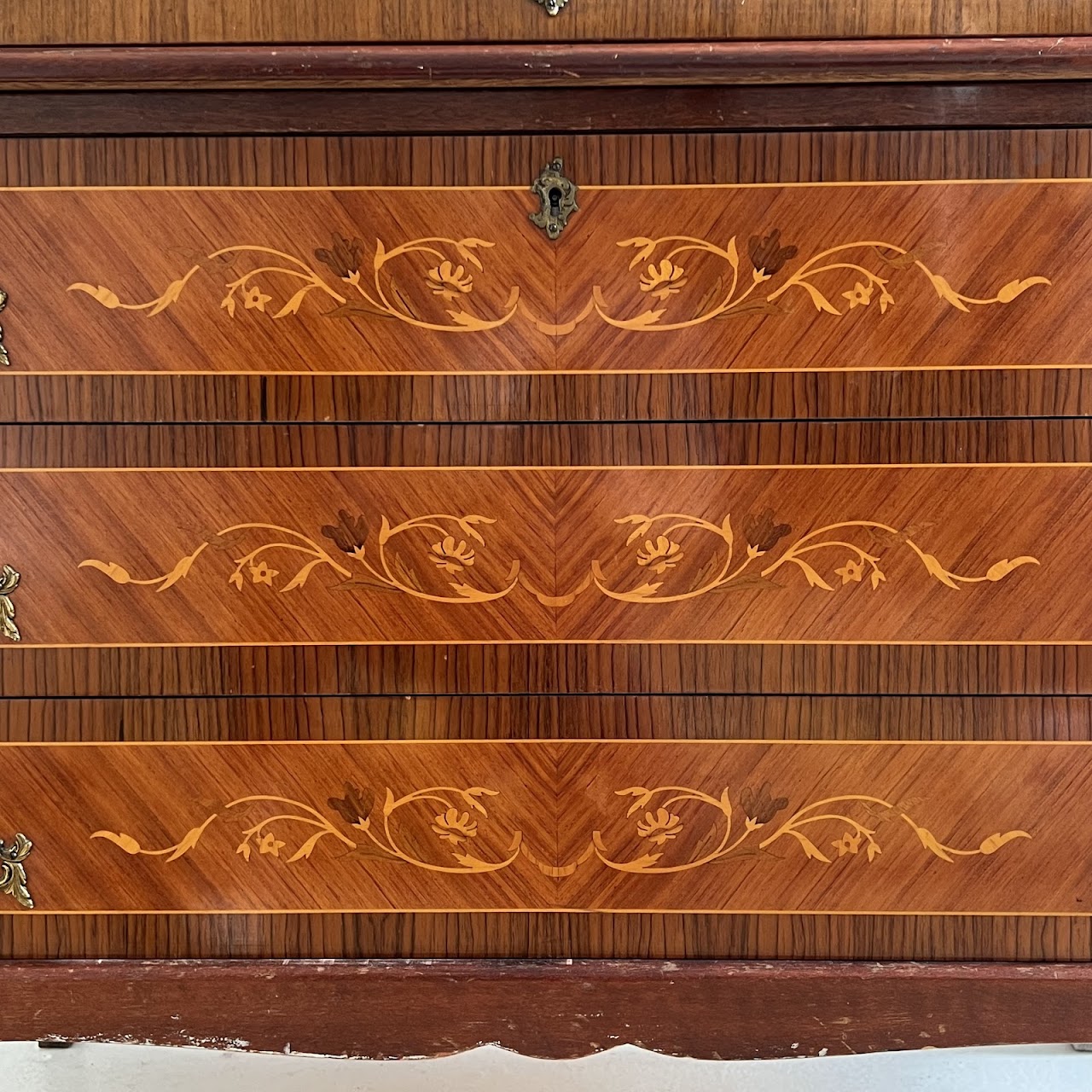 Italianate Marquetry Inlaid Roll-Top Secretaire Desk