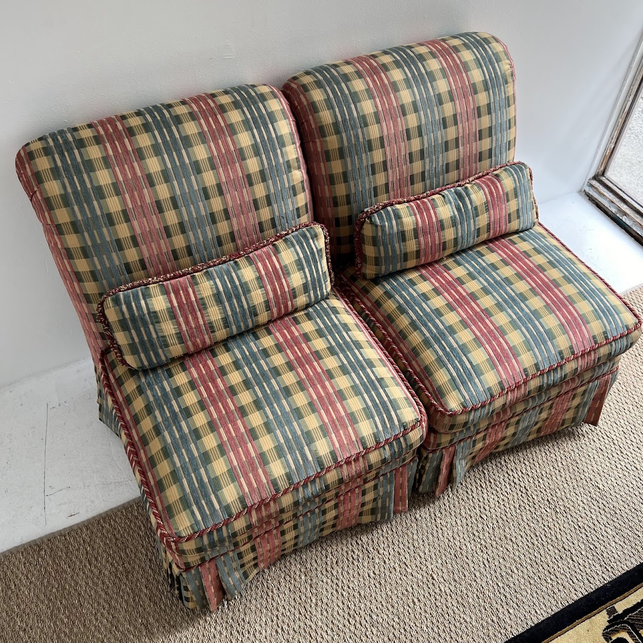 Hickory White Madras Jacquard Slipper Chair Pair